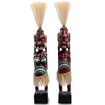 Комплект из 2-х деревянных статуэток Asmat Straw Headdress Statuettes Red Turquoise Tattoo варинант исполнения - 4 | Loft Concept в Красноярске