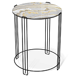 Стол журнальный круглый с серой столешницей из стекла на 4-х черных ножках Gray and Gold Marble варинант исполнения - 1 | Loft Concept в Красноярске