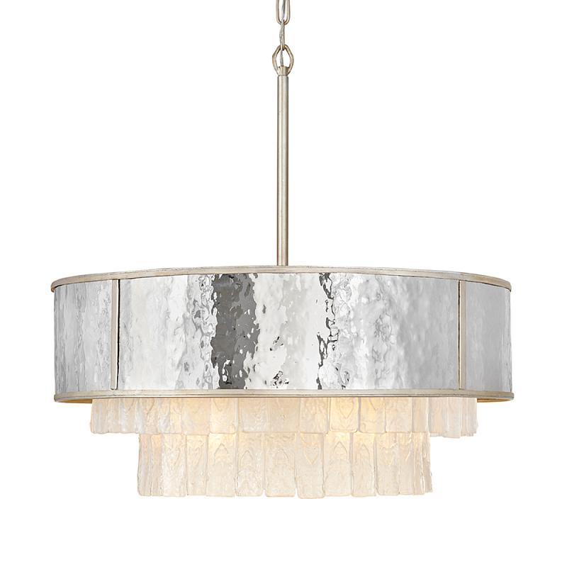 Люстра круглая с подвесками из текстурированного стекла молочного цвета Hinkley Молочный Сталь Золотой в Красноярске | Loft Concept 