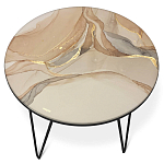 Стол журнальный с круглой столешницей из стекла на 3-х черных ножках Beige Marble варинант исполнения - 2 | Loft Concept в Красноярске