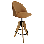 Барный стул со спинкой и металлической подставкой на 3-х деревянных ножках Горчичный Велюр Vendramin Chair варинант исполнения - 1 | Loft Concept в Красноярске