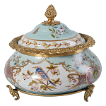 Шкатулка с крышкой из голубого фарфора с риунком птиц и цветов Blue Garden варинант исполнения - 1 | Loft Concept в Красноярске