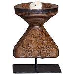 Подсвечник из массива тика на металлической подставке Wooden Carved Candlestick варинант исполнения - 1 | Loft Concept в Красноярске