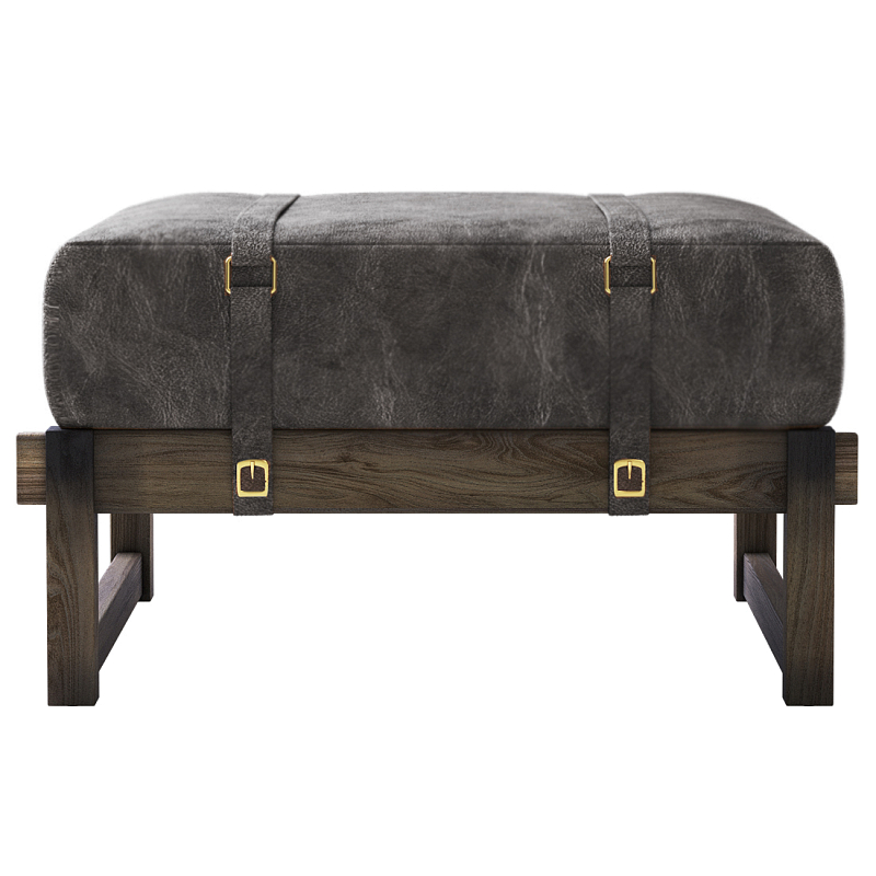 Пуф Duncan винтажная черная кожа  Черный Коричневый винтаж в Красноярске | Loft Concept 