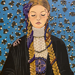 Панно ручная вышивка бисером Портрет девушки в голубых тонах варинант исполнения - 2 | Loft Concept в Красноярске