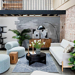 Дизайнерское круглое мягкое кресло в голубой пестрой обивке Roux Round Armchair варинант исполнения - 6 | Loft Concept в Красноярске