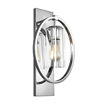 Бра цвета хром с круглой рамой и цилиндрическим прозрачным стеклянным плафоном на прямоугольном основании Feiss варинант исполнения - 1 | Loft Concept в Красноярске