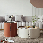 Круглый кофейный стол Baxter Leather Coffee Table варинант исполнения - 2 | Loft Concept в Красноярске