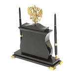 Часы настольные с Гербом России и 2-мя шариковыми ручками в комплекте Stone Clock варинант исполнения - 7 | Loft Concept в Красноярске