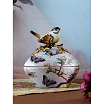 Шкатулка фиолетового цвета с рисунком бабочек и крышкой с фигуркой птицы на ветке Eden Garden варинант исполнения - 8 | Loft Concept в Красноярске