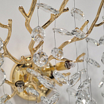 Бра золотого цвета с декоративными ветвями и прозрачными подвесками в форме листьев Droplet Chandelier варинант исполнения - 4 | Loft Concept в Красноярске