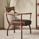 Стул деревянный с мягким сиденьем из коричневой натуральной кожи Moon Walnut Furniture варинант исполнения - 11 | Loft Concept в Красноярске