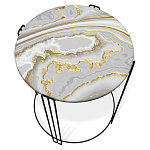 Стол журнальный круглый с серой столешницей из стекла на 4-х черных ножках Gray and Gold Marble варинант исполнения - 2 | Loft Concept в Красноярске