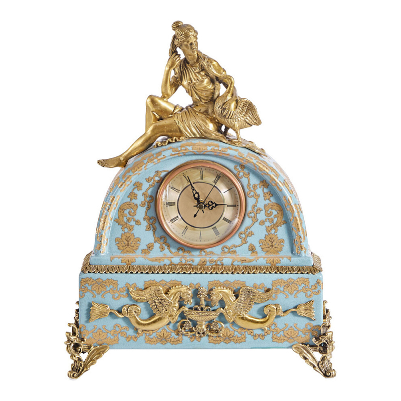 Часы настольные с фигуркой в виде девушки Eden Garden Голубой Бронза в Красноярске | Loft Concept 