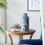 Ваза цилиндрической формы с крышкой и синим цветочным узором на белом фоне Blue & White Ornament варинант исполнения - 7 | Loft Concept в Красноярске