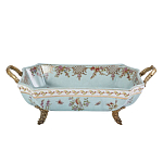 Блюдо прямоугольное из голубого фарфора с ручками и рисунком птиц и цветов Blue Garden варинант исполнения - 1 | Loft Concept в Красноярске