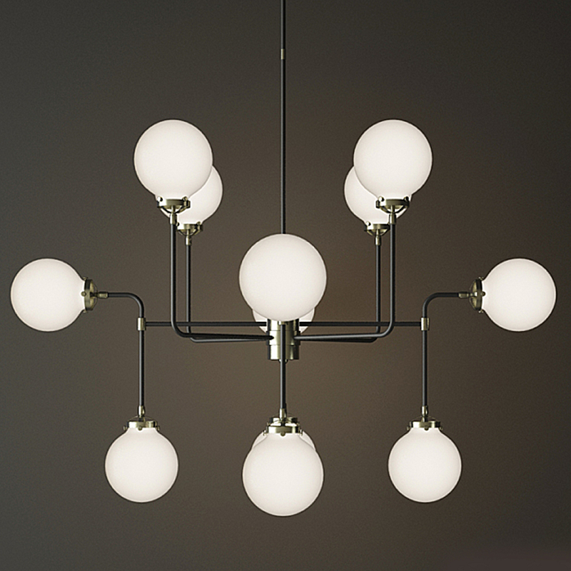 Люстра БИСТРО GLOBE MILK  GLASS SILVER CHANDELIER 12 Черный Серебряный Белый в Красноярске | Loft Concept 