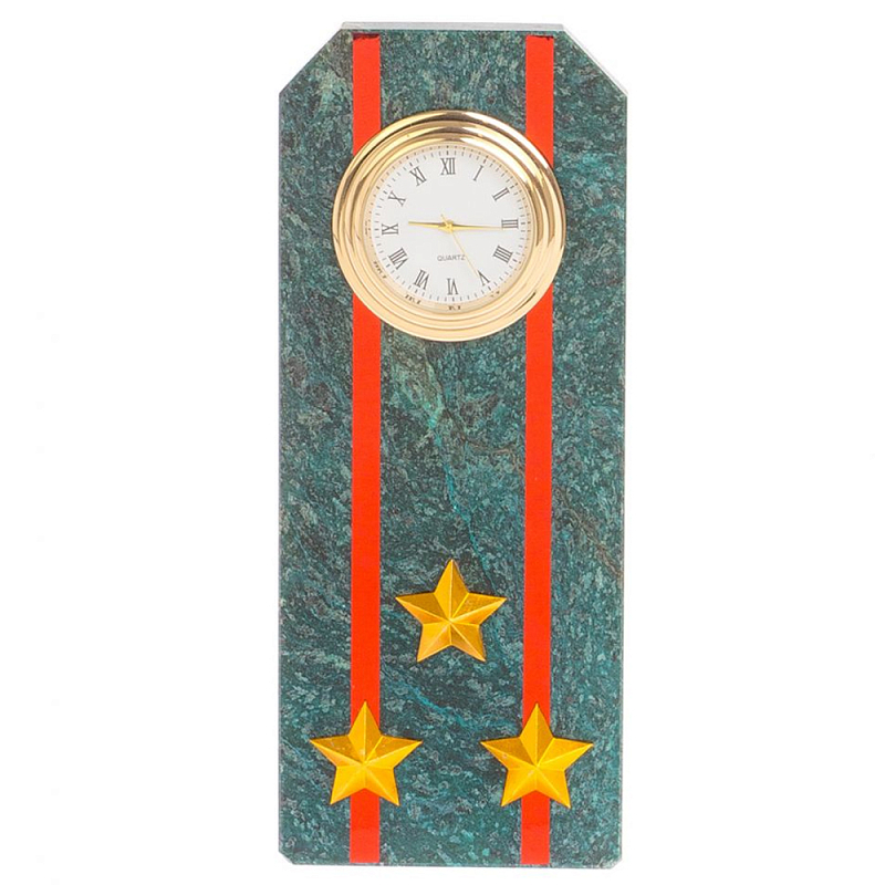 Часы погон ВС подарочные настольные из натурального камня Змеевик Military Clock Зеленый Красный Золотой Часы погон ВС подарочные настольные из натурального камня Змеевик Military Clock Зеленый Красный Золотой в Красноярске | Loft Concept