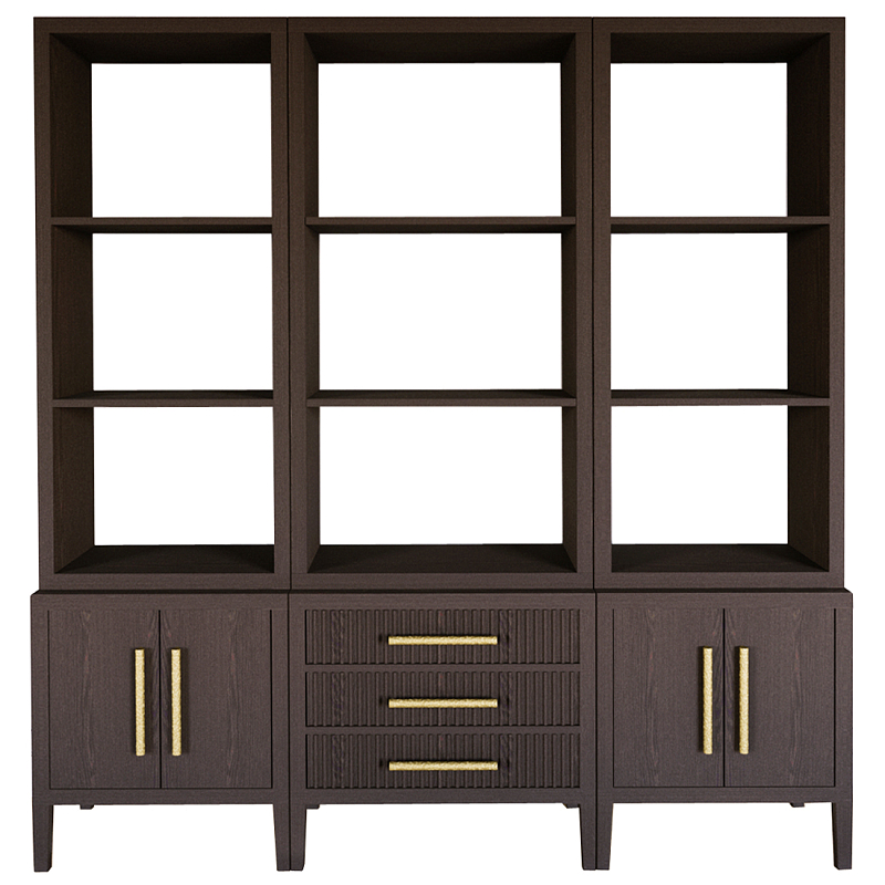 Модульный стеллаж Primo из трех составных элементов Темный орех Темный дуб Золотой в Красноярске | Loft Concept 