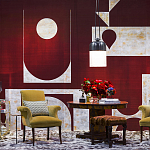 Обои ручная роспись в стиле Арт-деко Assemblage Original colourway on red silk dupion варинант исполнения - 2 | Loft Concept в Красноярске