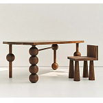 Обеденный стол деревянный с круглыми декоративными элементами на ножках Koko варинант исполнения - 5 | Loft Concept в Красноярске