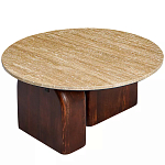 Кофейный столик с круглой столешницей на 2-х массивных деревянных ножках Tandem Travertine and Wood варинант исполнения - 2 | Loft Concept в Красноярске