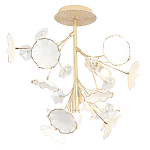 Потолочный светильник с золотыми ветвями и белыми лепестками на круглом рельефном основании Wintery flovers варинант исполнения - 1 | Loft Concept в Красноярске