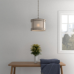 Подвесной светильник в виде барабана с тканевым абажуром и металлическим каркасом Warm Glow варинант исполнения - 4 | Loft Concept в Красноярске