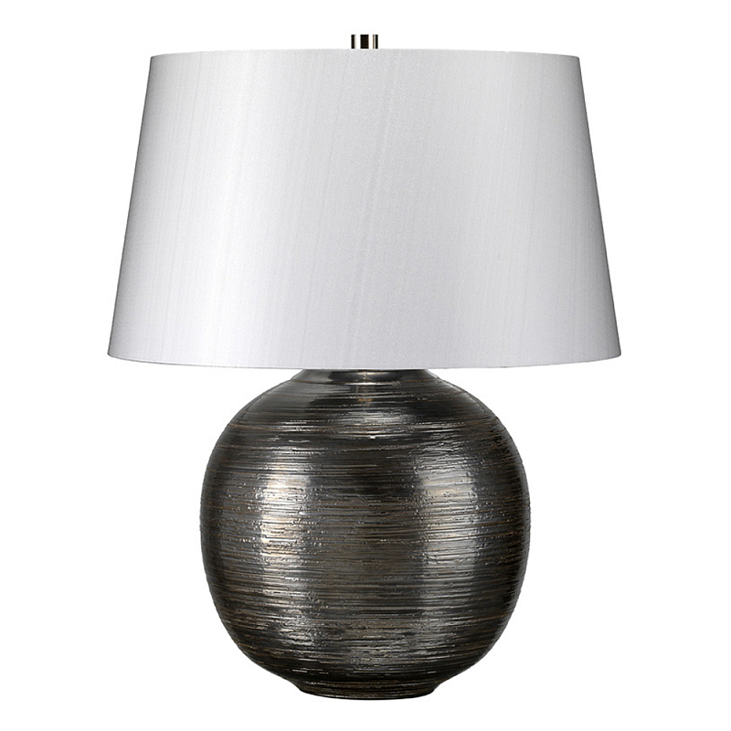 Настольная лампа с круглым фарфоровым основанием ручной работы с покрытием глазурью и белым абажуром из искусственного шелка Elstead Lighting Серый Серебряный в Красноярске | Loft Concept 