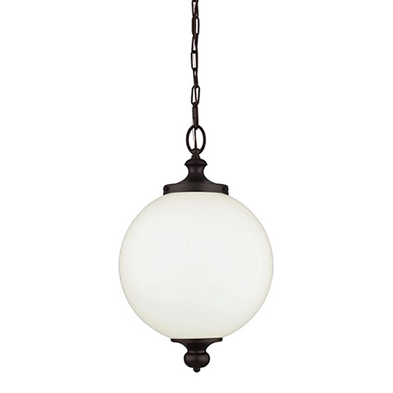 Подвесной светильник с белым стеклянным плафоном в форме шара на цепи Feiss Бронза Никель Белый Бежевый в Красноярске | Loft Concept 