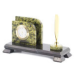 Настольный письменный набор из змеевика с визитницей с часами и ручкой Successful Leader варинант исполнения - 2 | Loft Concept в Красноярске