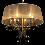Люстра подвесная круглая с тканевым полупрозрачным абажуром и подвесками 6 ламп Gilded Elegance варинант исполнения - 5 | Loft Concept в Красноярске