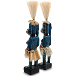 Комплект из 2-х деревянных статуэток Asmat Straw Headdress Statuettes Blue Colorful Tattoo варинант исполнения - 2 | Loft Concept в Красноярске