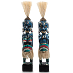 Комплект из 2-х деревянных статуэток Asmat Straw Headdress Statuettes Blue Colorful Tattoo варинант исполнения - 4 | Loft Concept в Красноярске