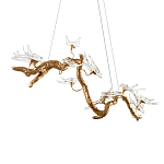 Люстра подвесная линейная с прозрачными стеклянными птичками на ветвях Serip Voa варинант исполнения - 8 | Loft Concept в Красноярске