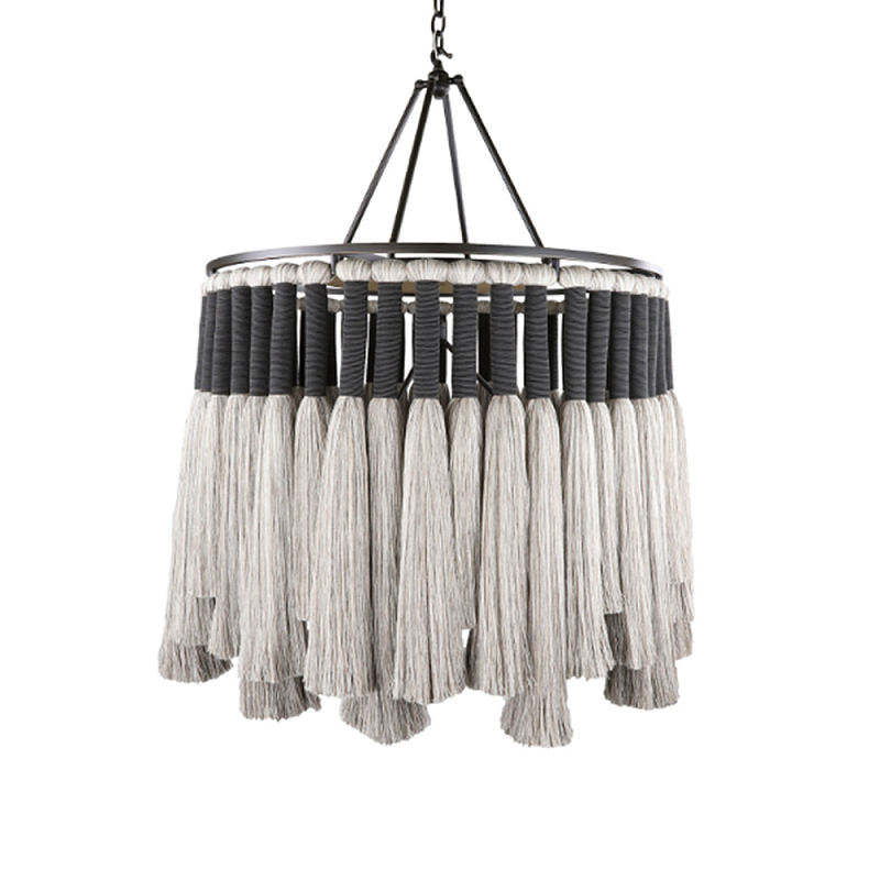 Люстра круглая плетеная с кисточками Boho Tassel Chandelier Серый Люстра круглая плетеная с кисточками Boho Tassel Chandelier Серый в Красноярске | Loft Concept
