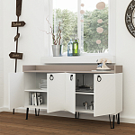 Комод белый с 4-мя дверцами и бежевой столешницей на металлических ножках DEA CONSOLE TABLE LIGHT MOCHA WHITE варинант исполнения - 2 | Loft Concept в Красноярске