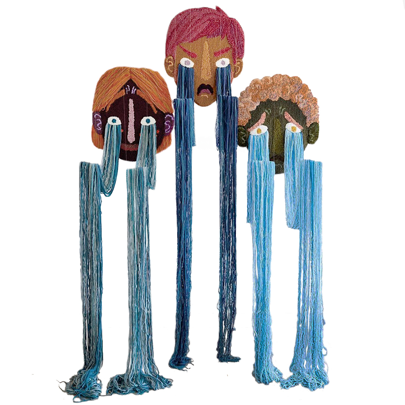 Вязаный Арт-Объект на стену из трех элементов Triptych Терракотовый Синий в Красноярске | Loft Concept 