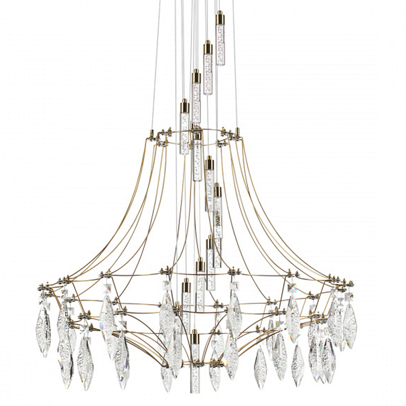 Люстра подвесная из металла с хрустальными прозрачными подвесками Quasar 81 Золотой Хром в Красноярске | Loft Concept 