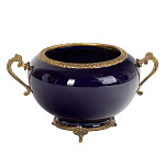 Чаша темно-синяя фарфоровая с бронзовыми ручками и ажурным ободком Eden Garden варинант исполнения - 1 | Loft Concept в Красноярске