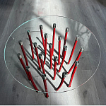 Дизайнерский журнальный стол с круглой прозрачной столешницей и основанием в виде красных металлических тросов Wires варинант исполнения - 1 | Loft Concept в Красноярске