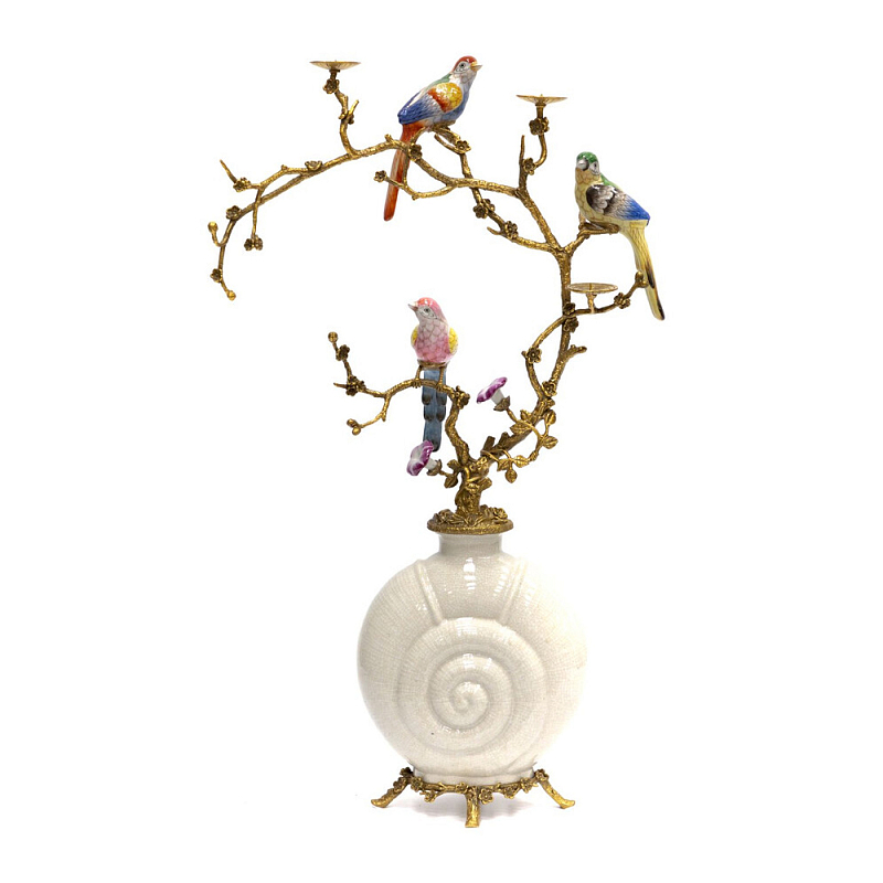 Подсвечник с декором из птиц на ветвях Birds of Paradise Бронза Мульти Белый в Красноярске | Loft Concept 