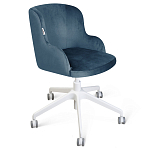 Стул с мягкой синей обивкой из велюра и подъемно-поворотным механизмом на белых колесиках Harper Blue and White варинант исполнения - 1 | Loft Concept в Красноярске