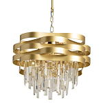 Люстра цвета матового золота с металлическими лентами и длинными прозрачными подвесками Gilded Waves варинант исполнения - 1 | Loft Concept в Красноярске