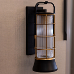 Настенный фонарь цилиндрической формы с рифленым стеклом в золотом каркасе на черном прямоугольном основании Eurofase варинант исполнения - 9 | Loft Concept в Красноярске