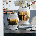 Ваза белая с крышкой и золотистыми фрагментами 46 см Chinoiserie Ceramics варинант исполнения - 1 | Loft Concept в Красноярске