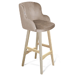 Барный стул со спинкой и подлокотниками на 4-х деревянных ножках Бежевый Велюр Ava Charm варинант исполнения - 1 | Loft Concept в Красноярске