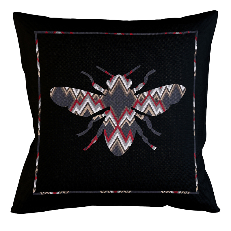 Подушка декоративная пчела цветной орнамент Ikat Pattern Черный Мульти Бежевый Подушка декоративная пчела цветной орнамент Ikat Pattern Черный Мульти Бежевый в Красноярске | Loft Concept
