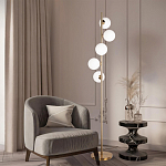 Торшер на золотом основании с 5-ю белыми шарообразными плафонами Bubble варинант исполнения - 4 | Loft Concept в Красноярске