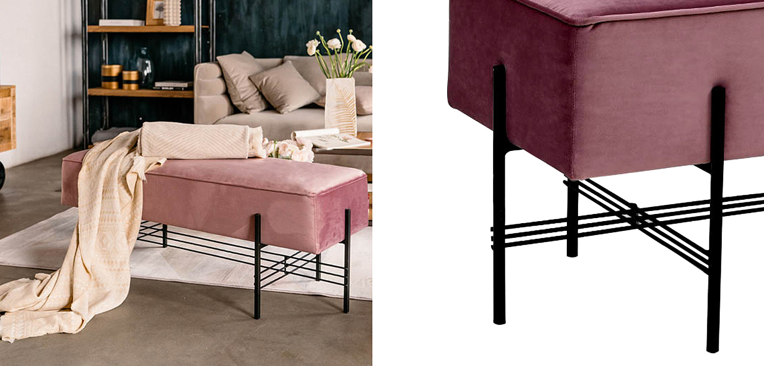 Банкетка розовая велюровая Sanjay Velour Banquet Pink Банкетка розовая велюровая Sanjay Velour Banquet Pink - Loft-Concept в Красноярске